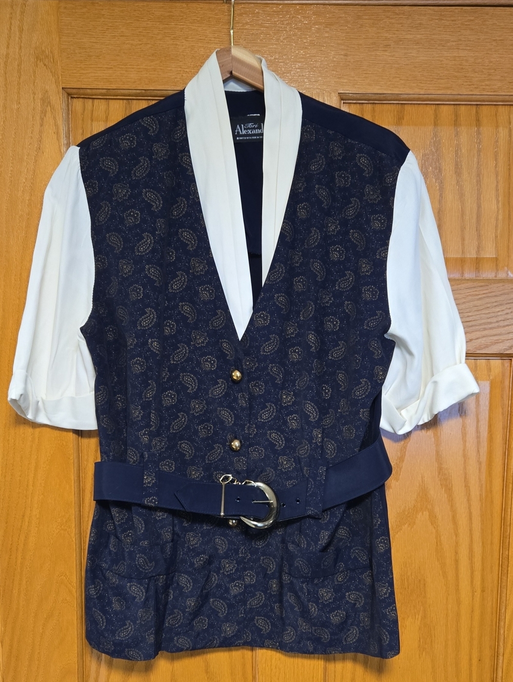 Vintage Navy Paisley Vest Blazer with Cream Accents
